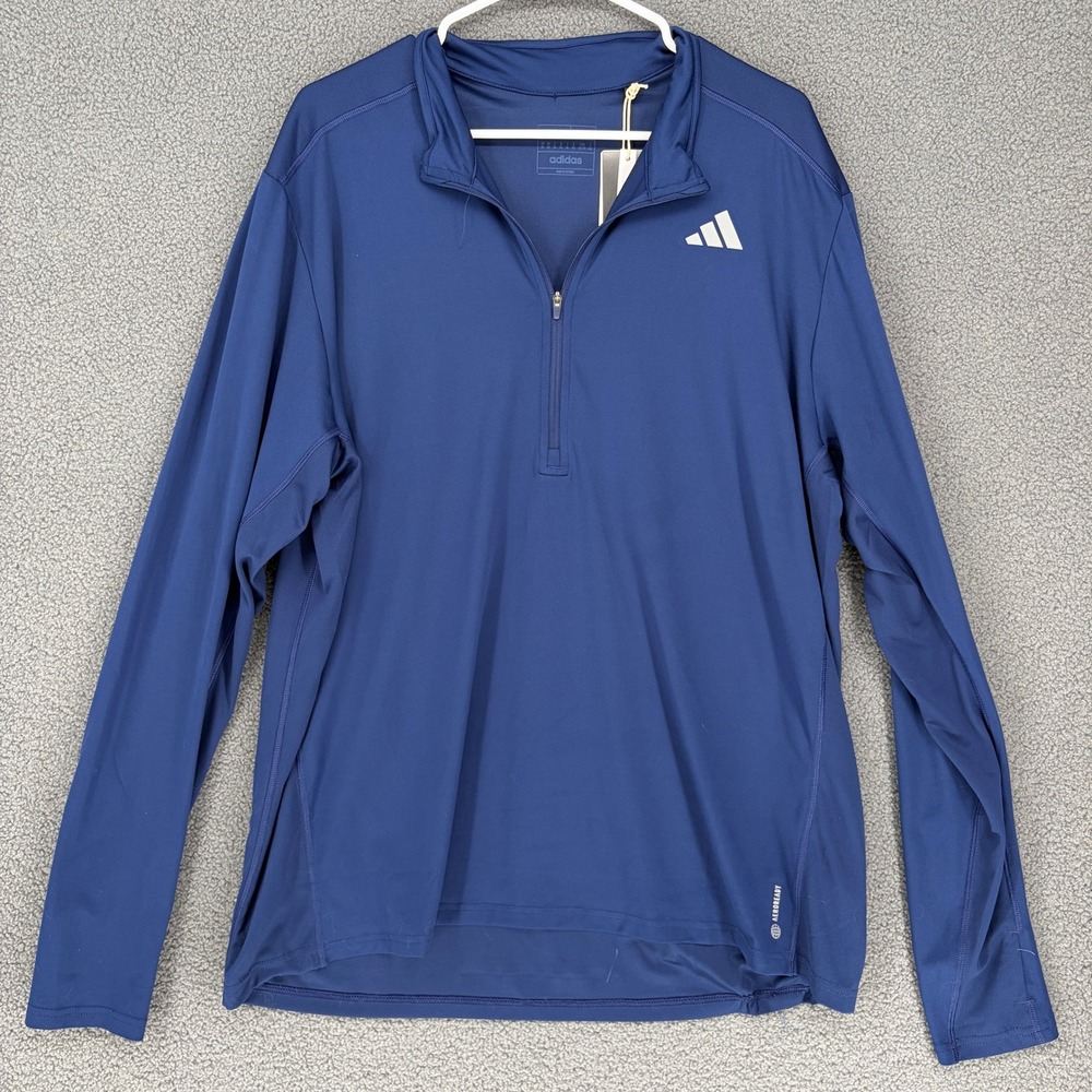Adidas Aeroready Mens XL Navy Blue Quarter Zip Long Sleeve Running Pullover NWT
